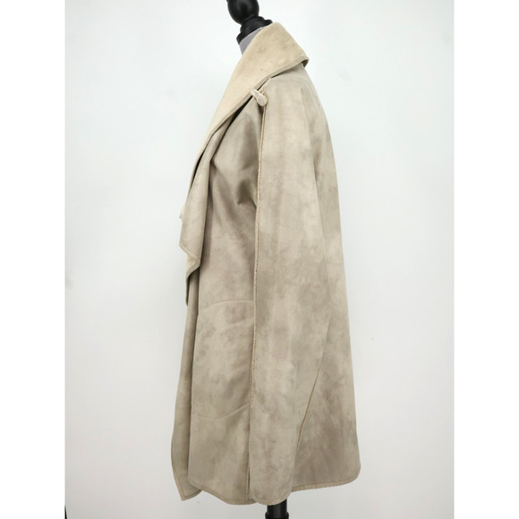 Mycra Pac One Jacket Womens Medium Beige Microfiber Open Front Sherpa Lined Coat - Picture 4 of 16